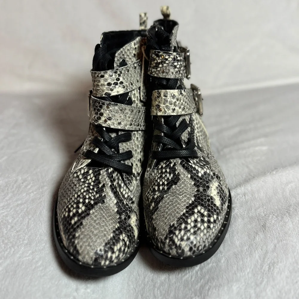 Ted Baker Snake Print Leather Lace Up Ankle Bootie‎ Buckle & Zip, Women's Size 6
